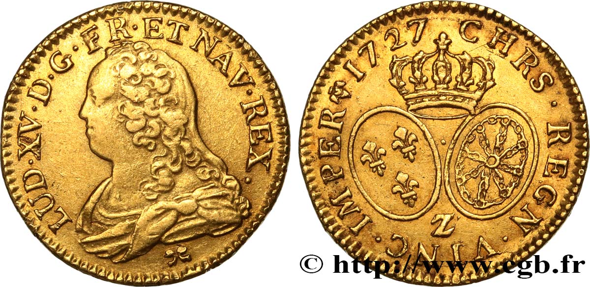 LOUIS XV DIT LE BIEN AIMÉ Louis d or aux écus ovales, buste habillé 1727 Grenoble TTB/TTB+