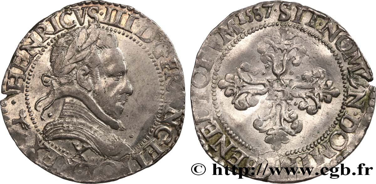 HENRY III Demi-franc au col plat 1587 Amiens EBC