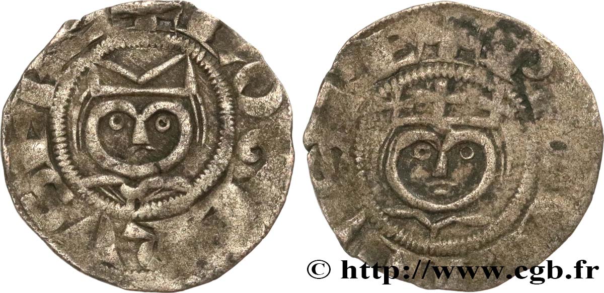 PHILIPPE II AUGUSTE ET ROGER II DE ROSOI Denier c. 1180-1201 Laon TB