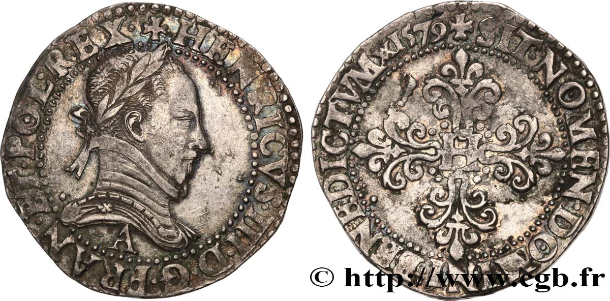 HENRY III Franc au col plat 1579 Paris XF