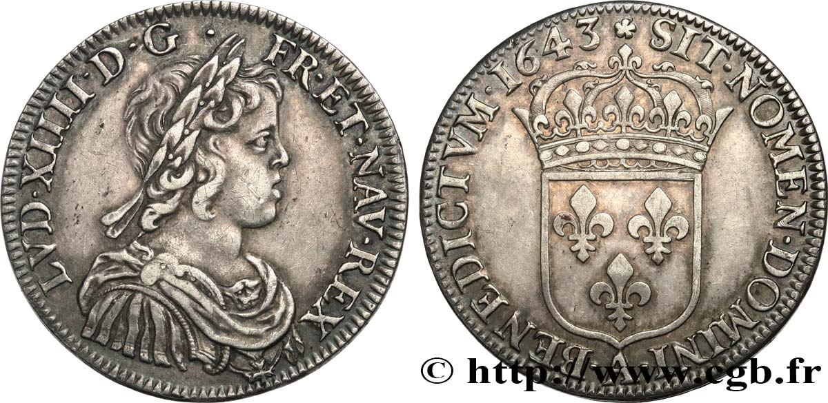 LOUIS XIV  THE SUN KING  Demi-écu, portrait à la mèche courte 1643 Paris, Monnaie de Matignon q.SPL/SPL