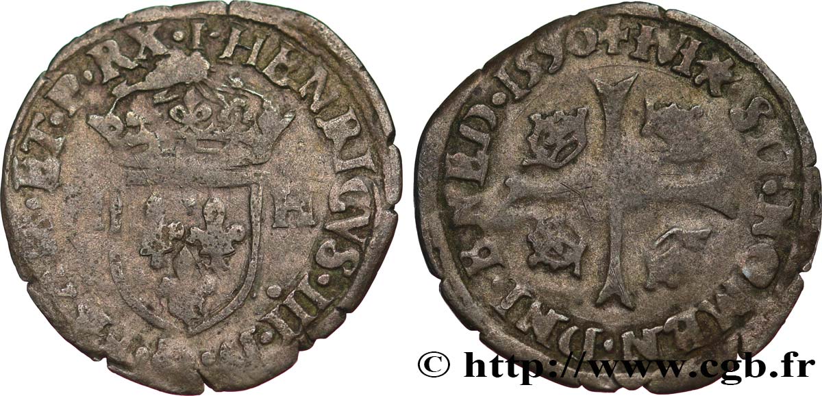 LIGUE. COINAGE AT THE NAME OF HENRY III Douzain aux deux H, 1er type 1590 Limoges VF