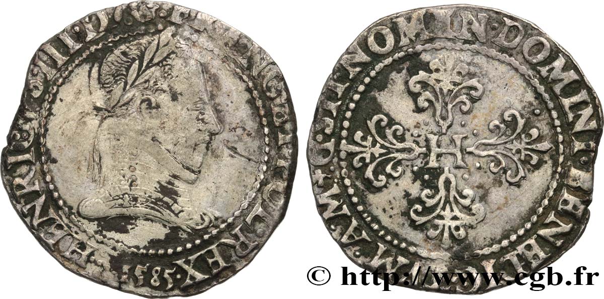 HENRY III Franc au col plat 1585 Lyon VF