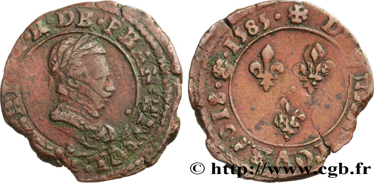 HENRY III Double tournois, type de Saint-Lô 1585 Saint-Lô XF