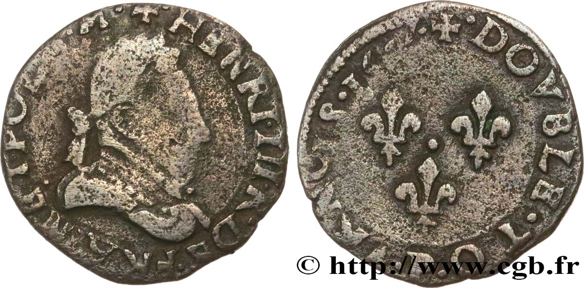 HENRY III Double tournois, 2e type de Dijon 1587 Dijon BC