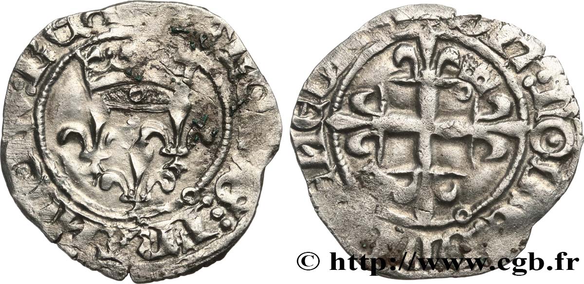 HEIR APPARENT, CHARLES, REGENCY - COINAGE IN THE NAME OF CHARLES VI Gros dit  florette  n.d. Poitiers VF