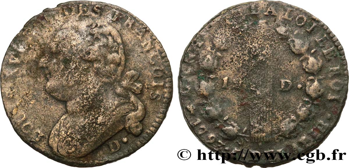 LA CONVENTION 12 deniers dit au faisceau , type FRANCOIS 1793 Dijon B+