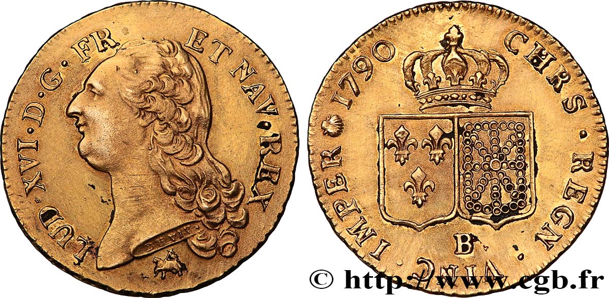 LOUIS XVI Double louis d’or aux écus accolés 1790 Rouen VZ