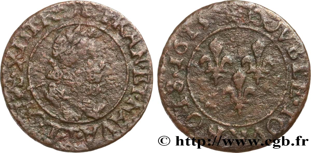LOUIS XIII Double tournois, type 2 1615 Nantes fS