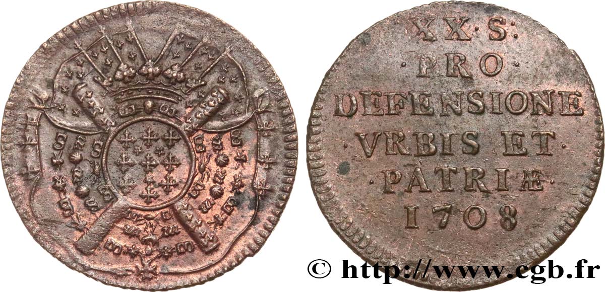 FLANDERS - SIEGE OF LILLE Vingt sols, monnaie obsidionale 1708 Lille XF