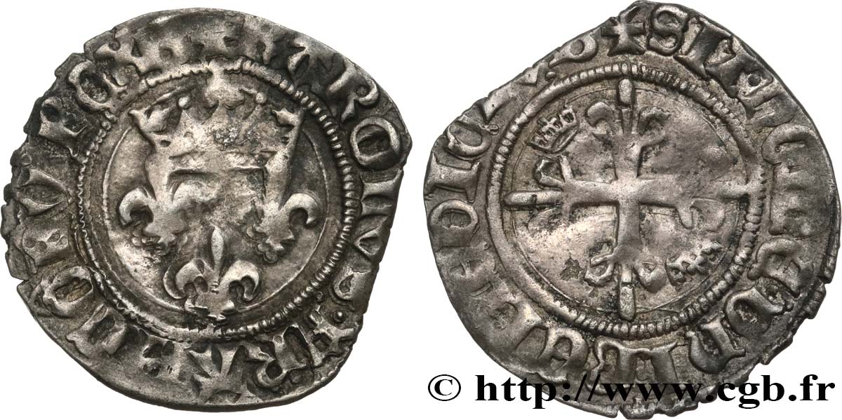 CHARLES, REGENCY - COINAGE WITH THE NAME OF CHARLES VI Gros dit  florette  n.d. Bourges MBC