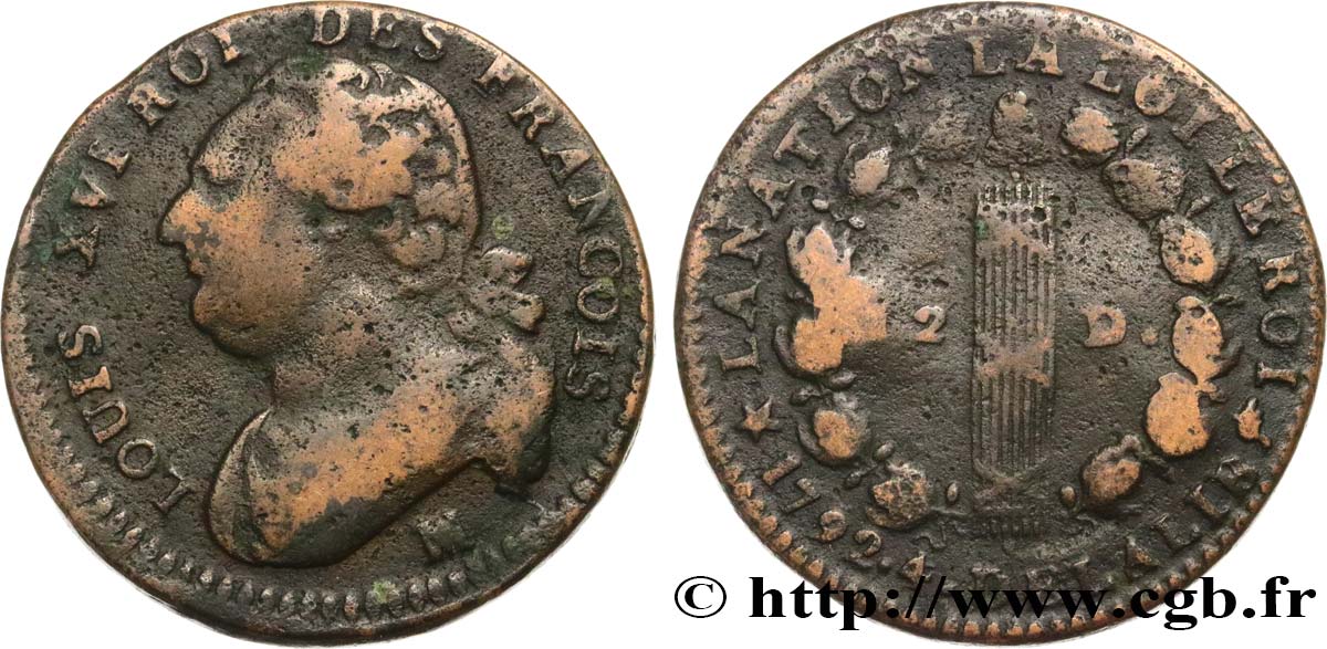 LOUIS XVI (MONARQUE CONSTITUTIONNEL) 12 deniers dit au faisceau , type FRANCOIS 1792 Marseille TB/TB+