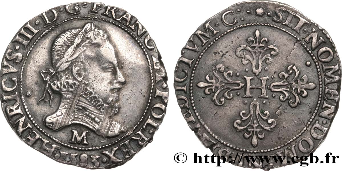 HENRY III Franc au col fraisé 1583 Toulouse MBC+