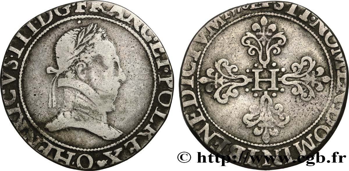 HENRY III Franc au col plat 157(?) Riom VF/VF