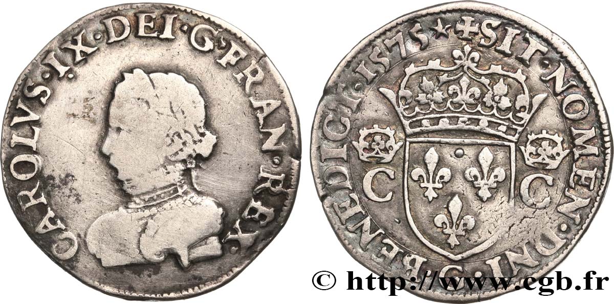 HENRI III. MONNAYAGE AU NOM DE CHARLES IX Teston, 2e type 1575 Poitiers TTB