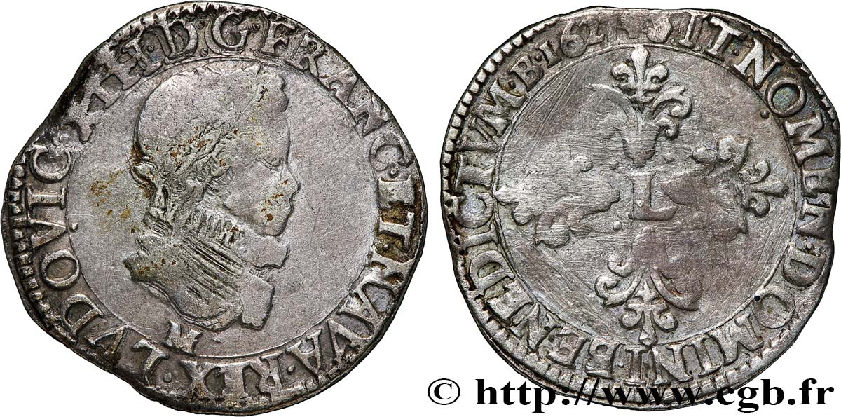 LOUIS XIII  Demi-franc au buste enfantin et fraisé 1627 Toulouse q.BB/BB