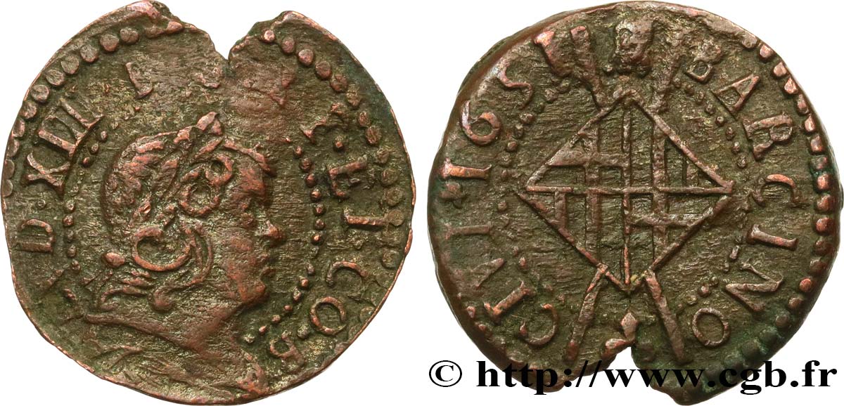 SPANIA - BARCELONA - LOUIS XIV  THE SUN KING  Sizain, 2e type 1651 Barcelone BC+/MBC