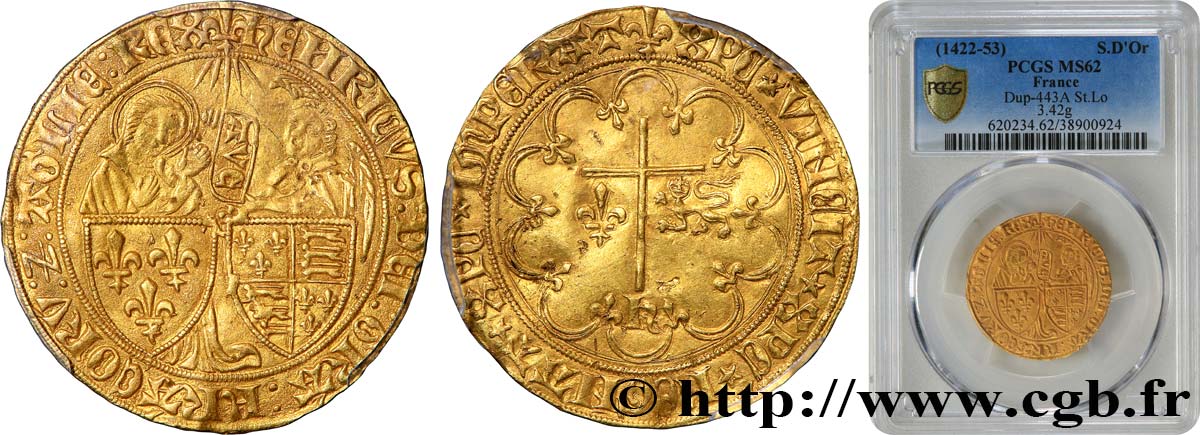 HENRY VI DE LANCASTRE - ROI DE FRANCE (1422-1453) - ROI D ANGLETERRE (1422-1461) et (1470-1471) Salut d or n.d. Saint-Lô SUP62