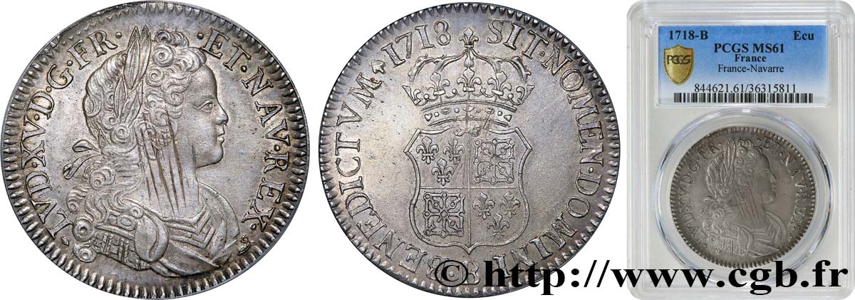LOUIS XV  THE WELL-BELOVED  Écu dit  de France-Navarre  1718 Rouen SPL61