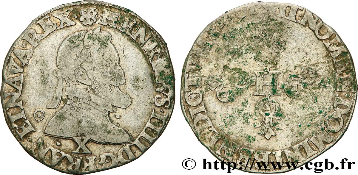 HENRY IV Demi-franc, type d Amiens 1602 Amiens BC+