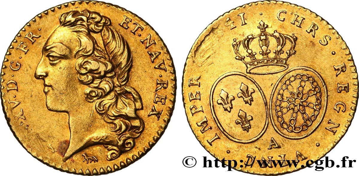 LOUIS XV  THE WELL-BELOVED  Demi-louis d’or aux écus ovales, tête ceinte d’un bandeau 1741 Paris MBC+