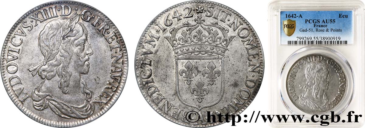 LOUIS XIII LE JUSTE Écu, buste drapé (1er buste de Jean Warin) 1642 Paris, Monnaie de Matignon SUP