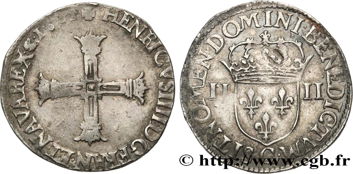 HENRY IV Quart d écu, croix batonnée et couronnée de face 1601 Saint-Lô XF