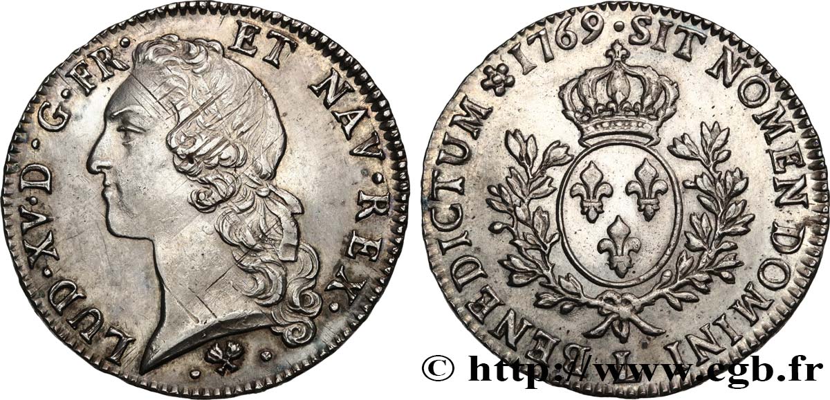 LOUIS XV  THE WELL-BELOVED  Écu aux branches d’olivier, tête ceinte d’un bandeau 1769 Bayonne AU