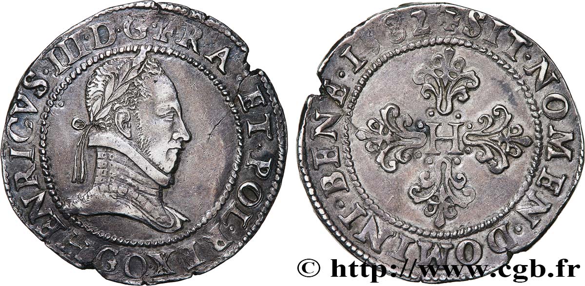 HENRY III Franc au col plat 1582 Poitiers MBC+
