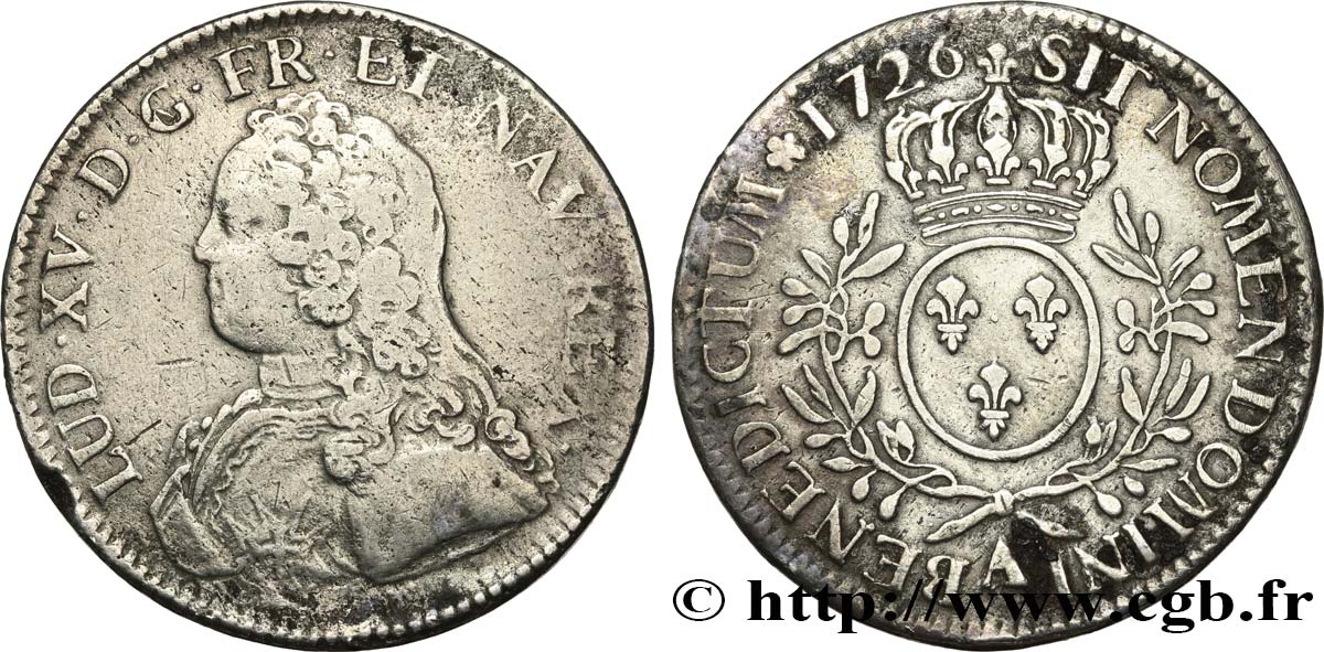 LOUIS XV THE WELL-BELOVED Écu aux branches d olivier, buste habillé 1726 Paris fSS