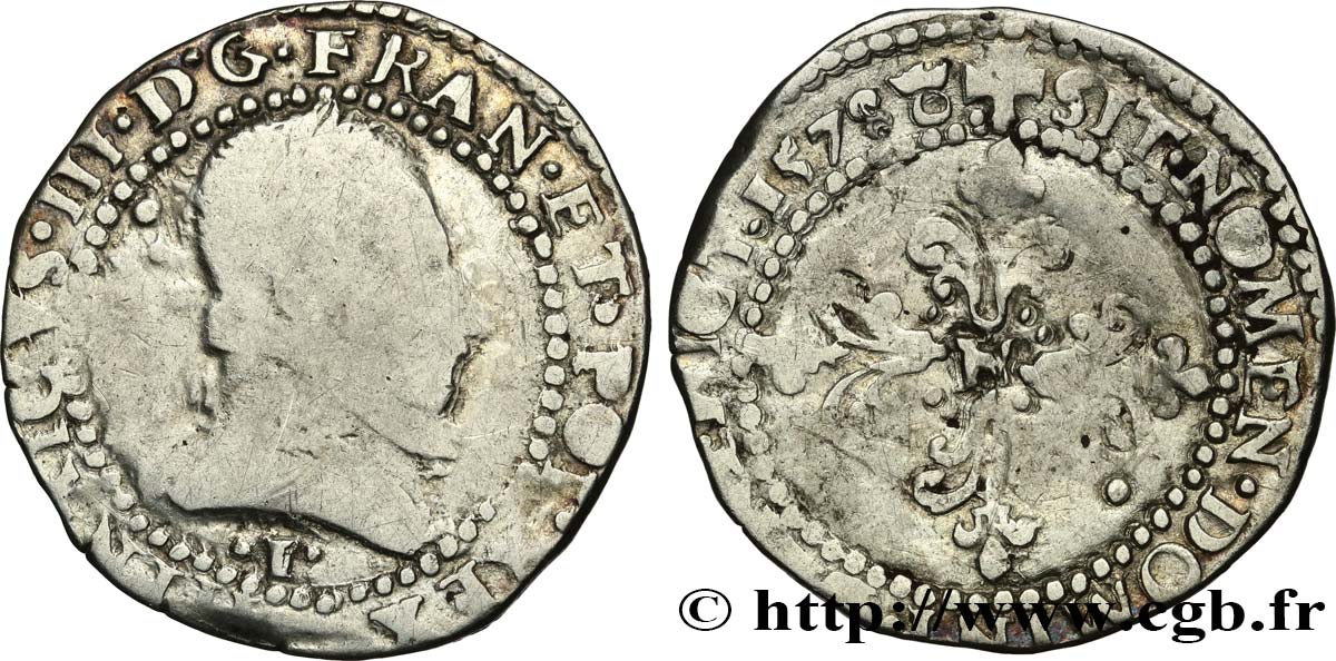 HENRY III Demi-franc au col plat 1578 Limoges MB