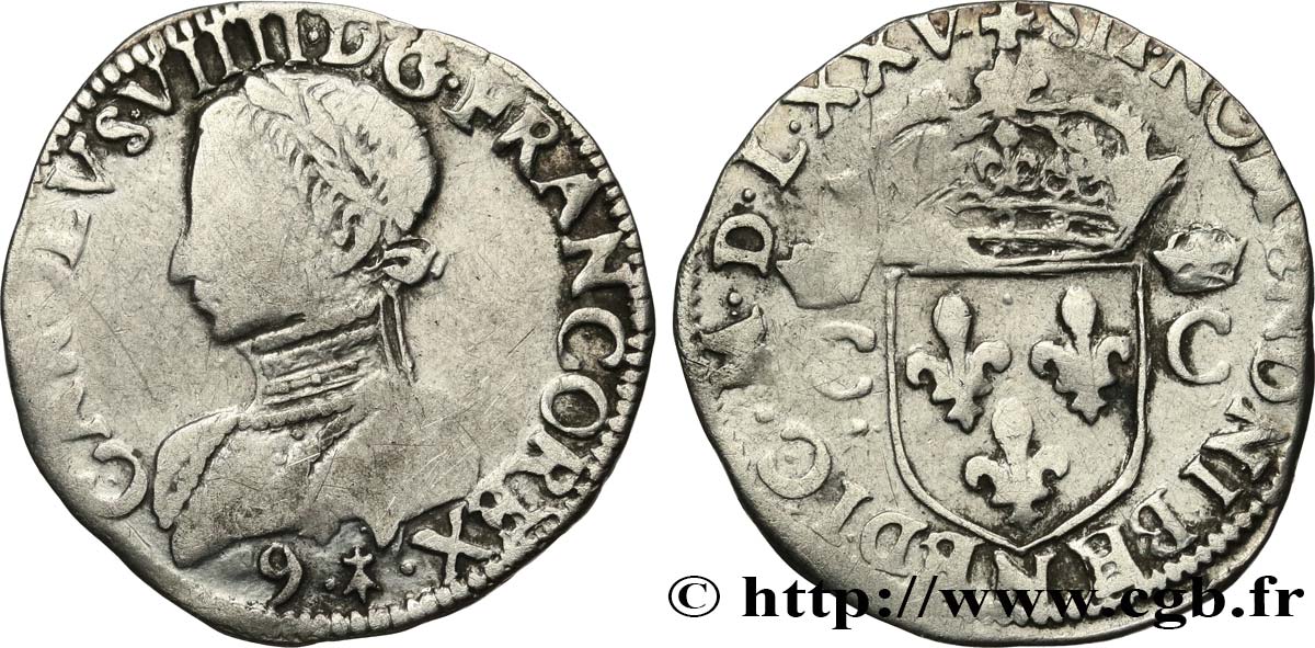 HENRY III. COINAGE AT THE NAME OF CHARLES IX Demi-teston, 2e type 1575 Rennes BC