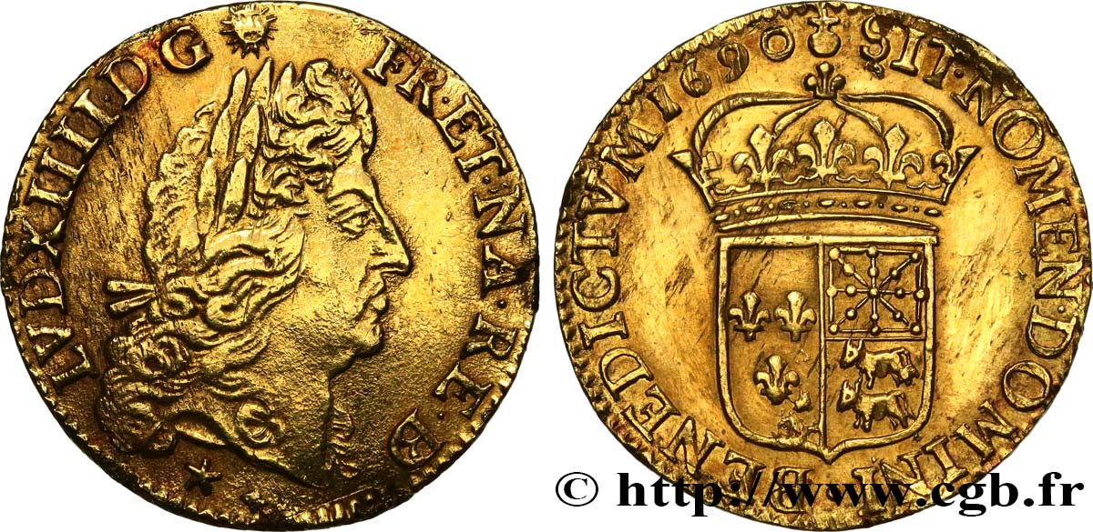 LOUIS XIV  THE SUN KING  Louis d or de Béarn à l écu 1690 Pau AU