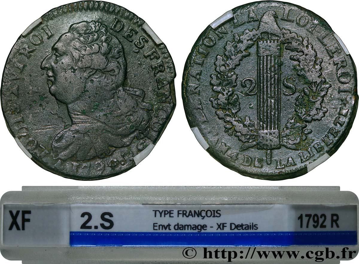 LOUIS XVI 2 sols dit  au faisceau , type FRANCOIS 1792 Orléans XF