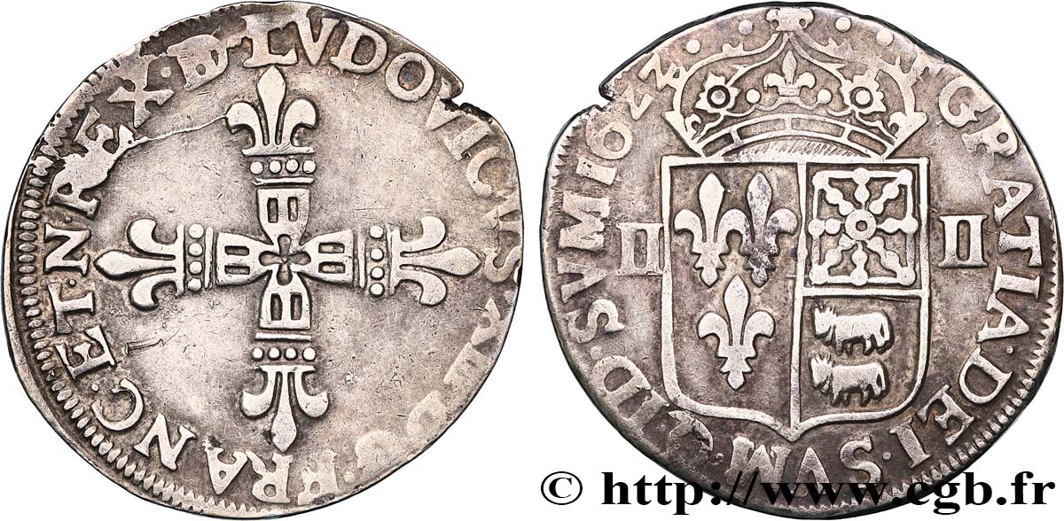 LOUIS XIII  Quart d écu de Béarn 1622 Pau XF