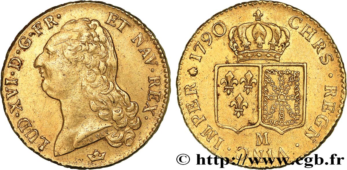 LOUIS XVI Double louis d’or aux écus accolés 1790 Toulouse fVZ