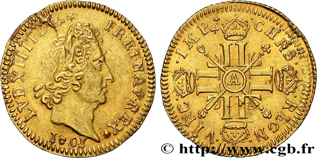 LOUIS XIV  THE SUN KING  Demi-louis aux huit L et aux insignes 1701 Paris fVZ