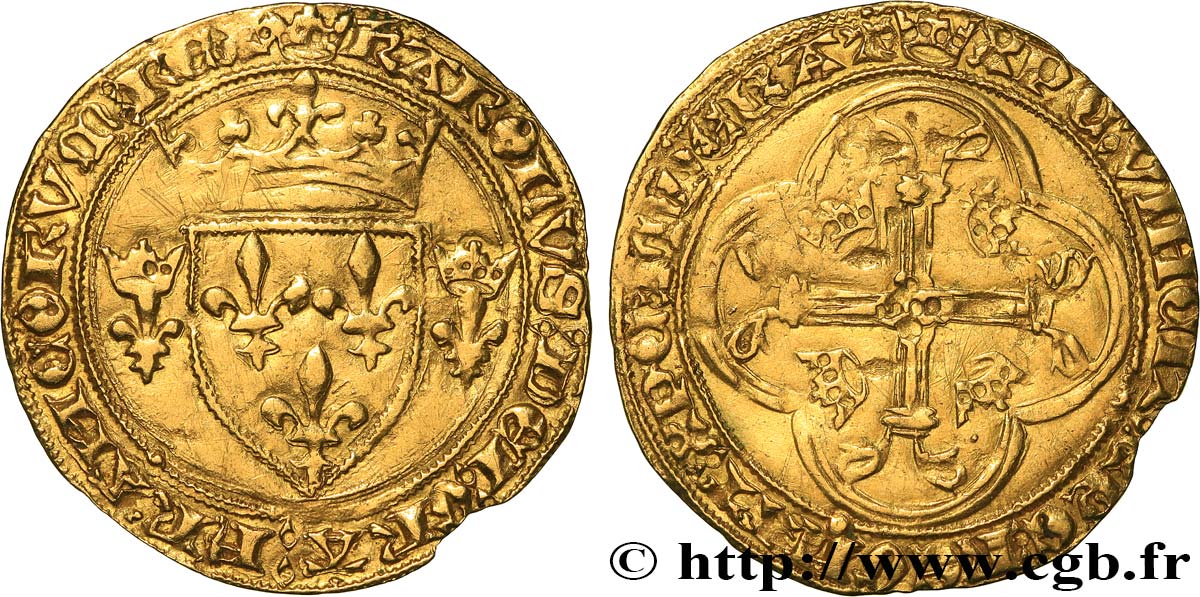 CHARLES VII LE BIEN SERVI / THE WELL-SERVED Écu d or à la couronne ou écu neuf 12/08/1445 Tournai XF