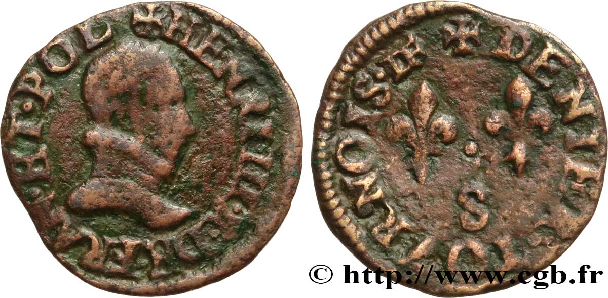 HENRY III Denier tournois, type de Troyes n.d. Troyes XF