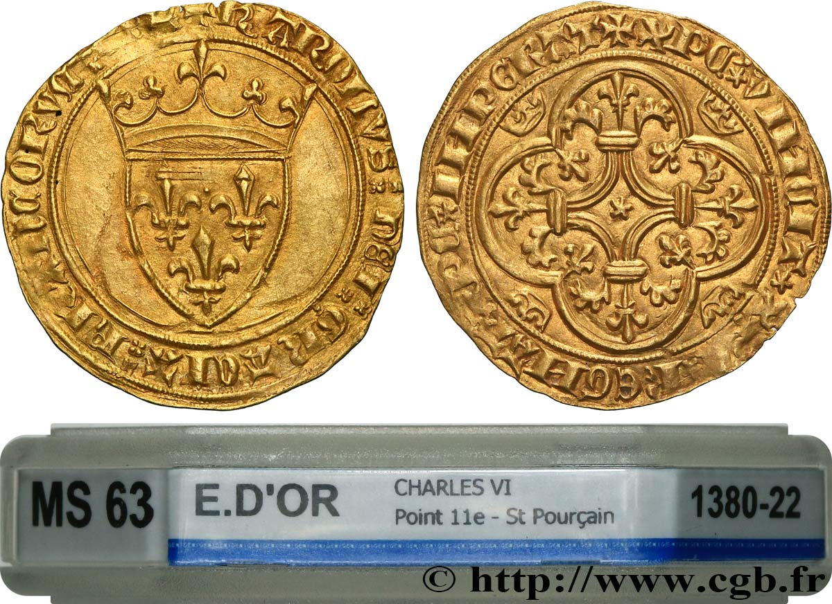 CHARLES VI  THE MAD  OR  THE WELL-BELOVED  Écu d or à la couronne 29/07/1394 Saint-Pourçain SPL