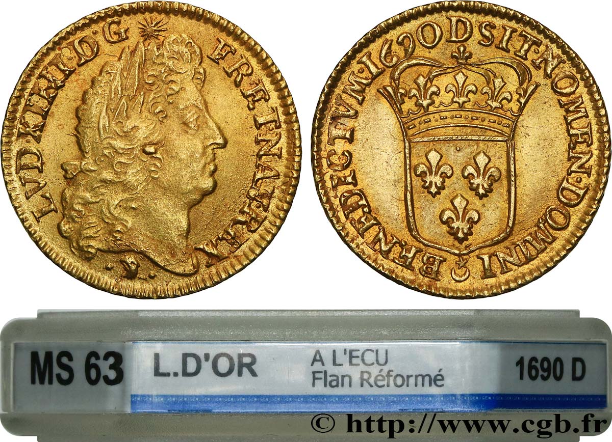 LOUIS XIV  THE SUN KING  Louis d or à l écu 1690 Lyon SC63