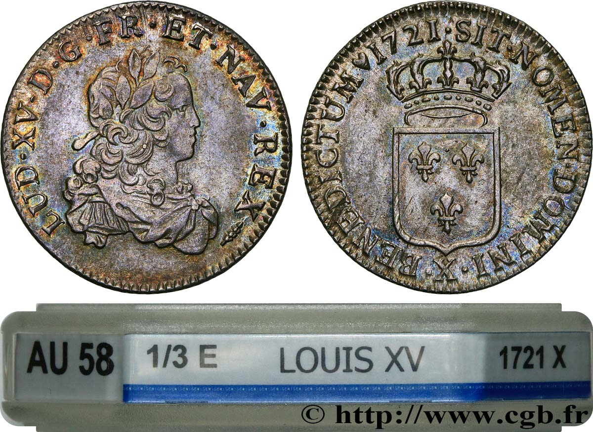 LOUIS XV  THE WELL-BELOVED  Tiers d écu de France 1721 Amiens AU58