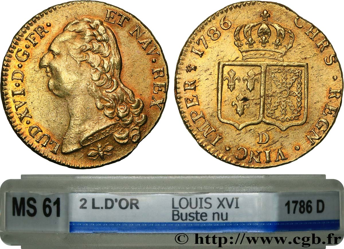 LOUIS XVI Double louis d’or aux écus accolés 1786 Lyon VZ61