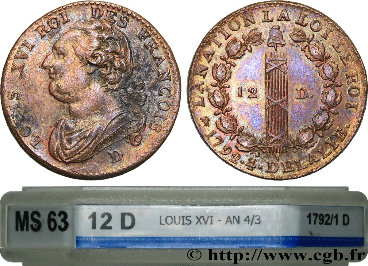 LOUIS XVI 12 deniers dit  au faisceau , type FRANCOIS 1792 Lyon SC63