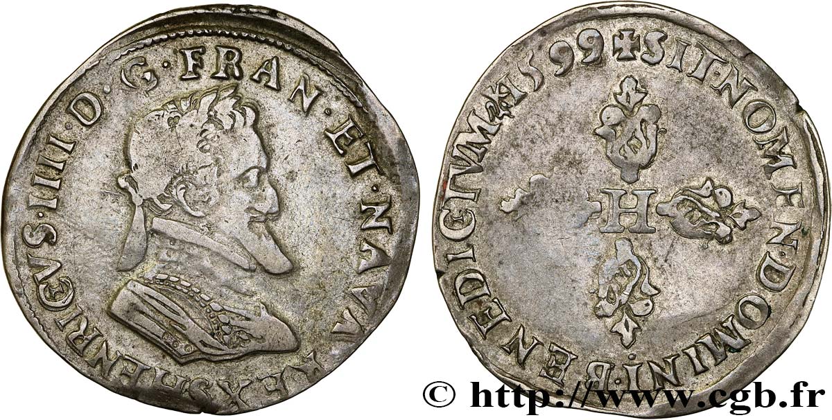 HENRY IV Demi-franc, type de Troyes 1599 Troyes SS