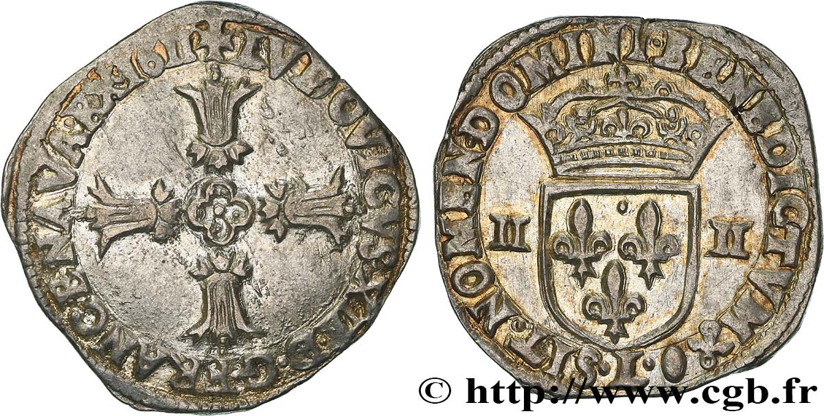 LOUIS XIII  Quart d écu, à la croix fleuronnée, titulature côté croix 1611 Bayonne EBC