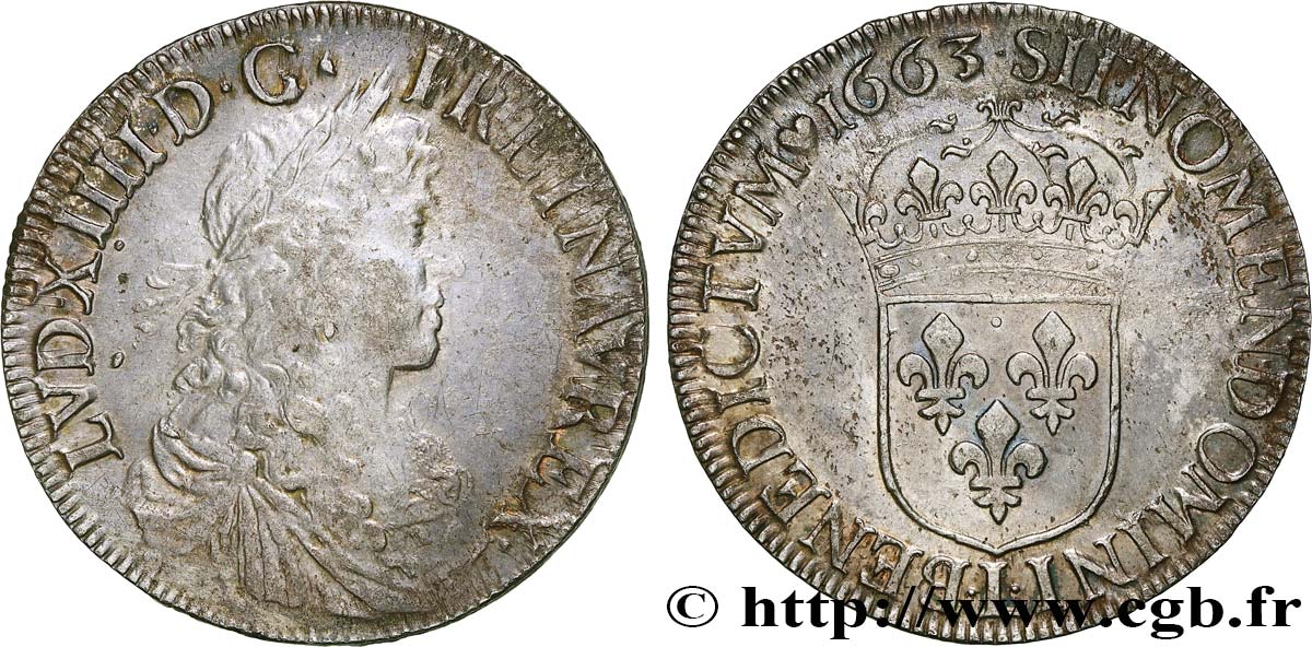 LOUIS XIV  THE SUN KING  Écu, portrait apollinien 1663 Bayonne SS/fVZ