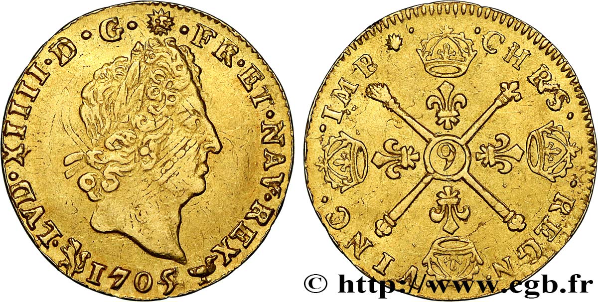 LOUIS XIV  THE SUN KING  Demi-louis aux insignes 1705 Rennes q.SPL