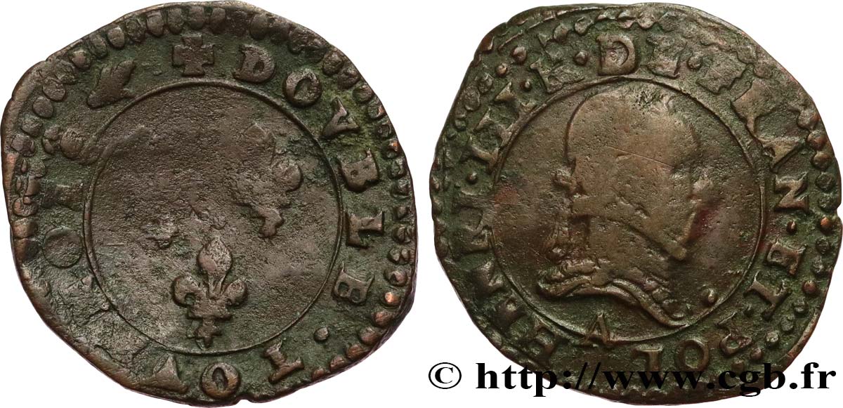LIGUE. COINAGE AT THE NAME OF HENRY III Double tournois n.d. Paris q.BB