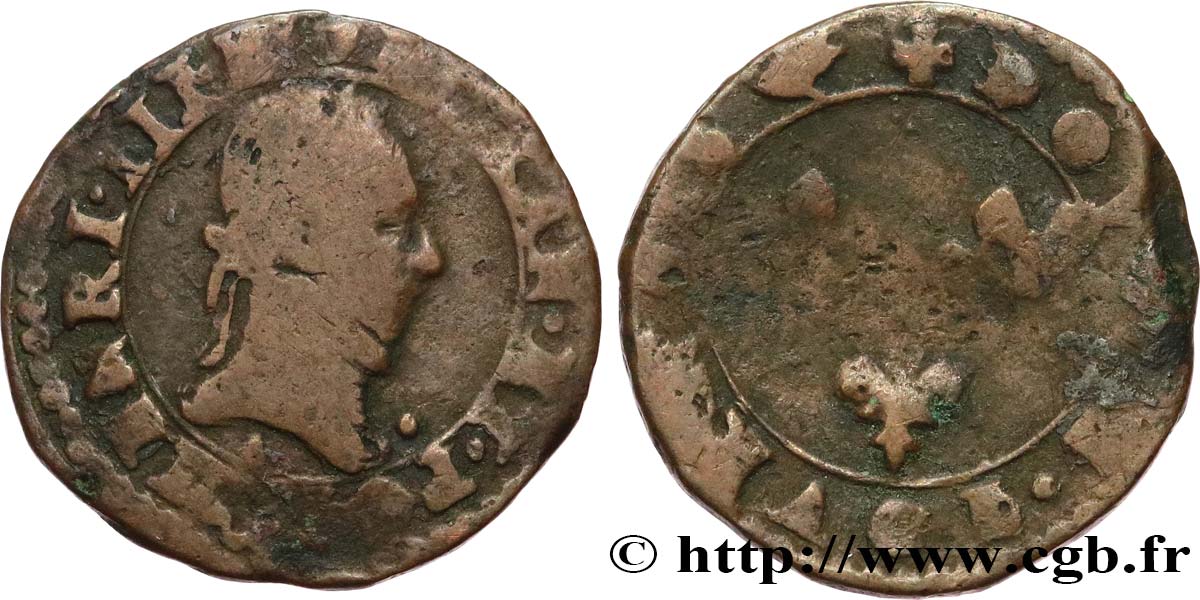 THE LEAGUE. COINAGE IN THE NAME OF HENRY III Double tournois n.d. Paris VF